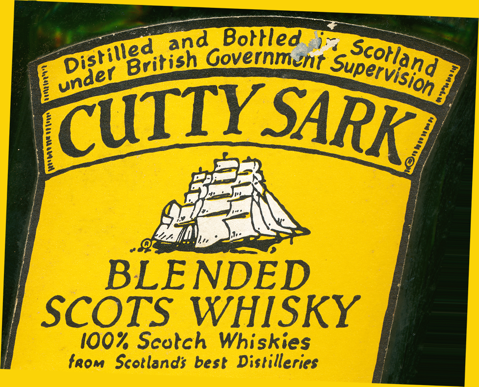 the label on a bottle of Cutty Sark Blended Scots Whiskey from the 1990s