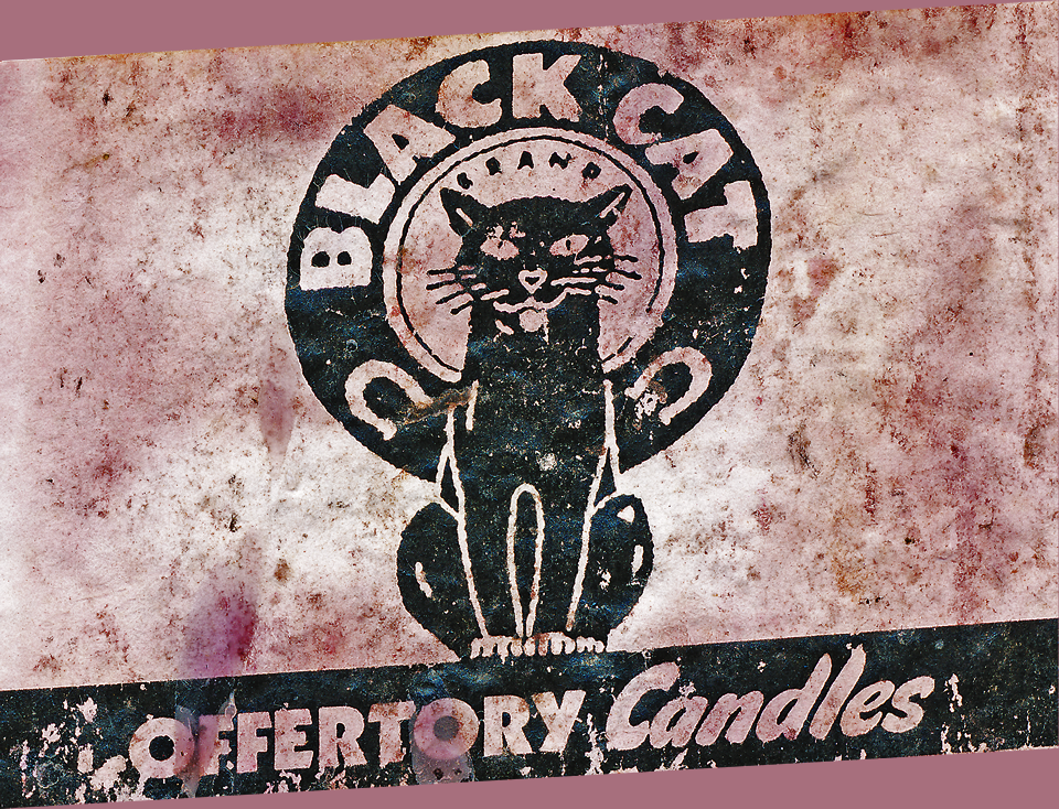 a label on a Black Cat Offertory Candle from the cauldron of Lucky Mojo Curio Company