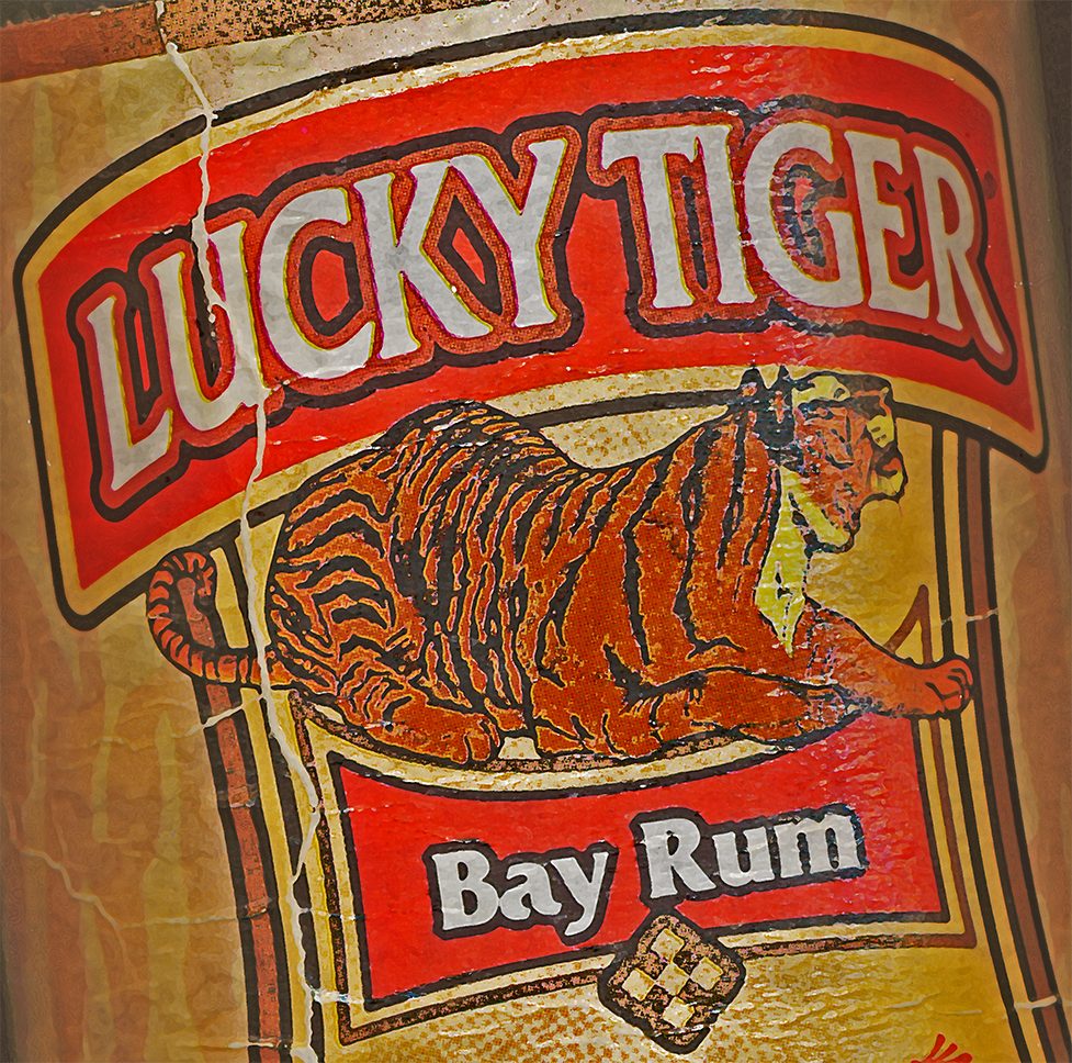 Lucky Tiger Bay Rum Aftershave with the tiger on the label cool and refreshing since 1935