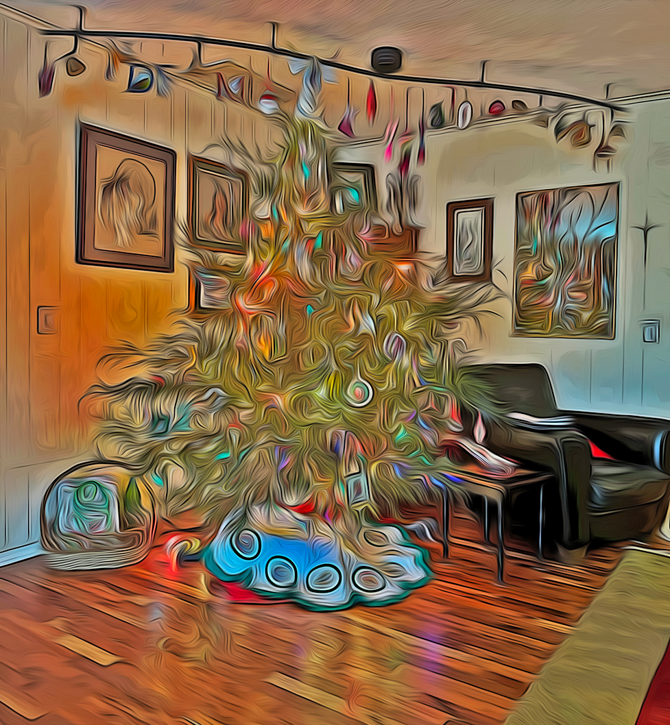 a painting by beau bosko on the Friday after the Epiphany of Our Lord 2024 with an eastern red cedar Christmastide tree