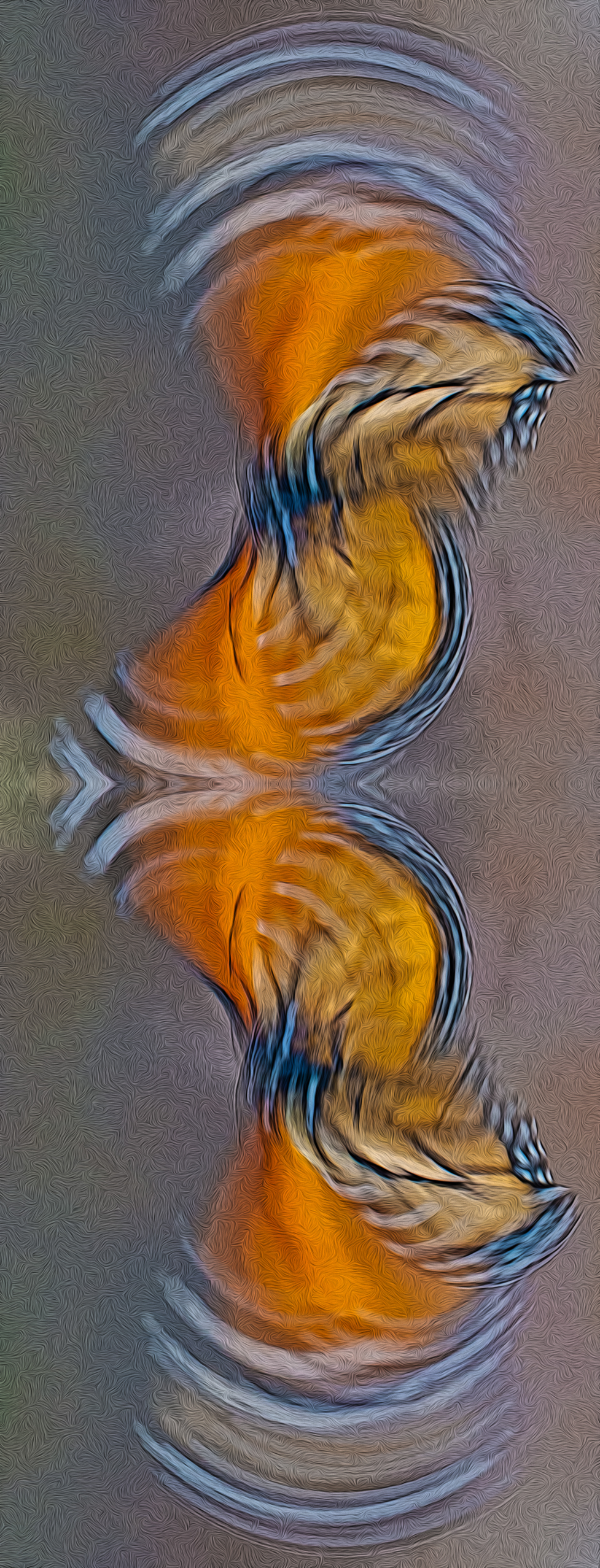 Beau Bosko's painting of the wings and body of a Monarch butterfly in flight while flitting from one lantana flower to another at the Welcome Garden of 3 Dog Acres in the rural Ozark Highlands of western Arkansas on 5 October 2024