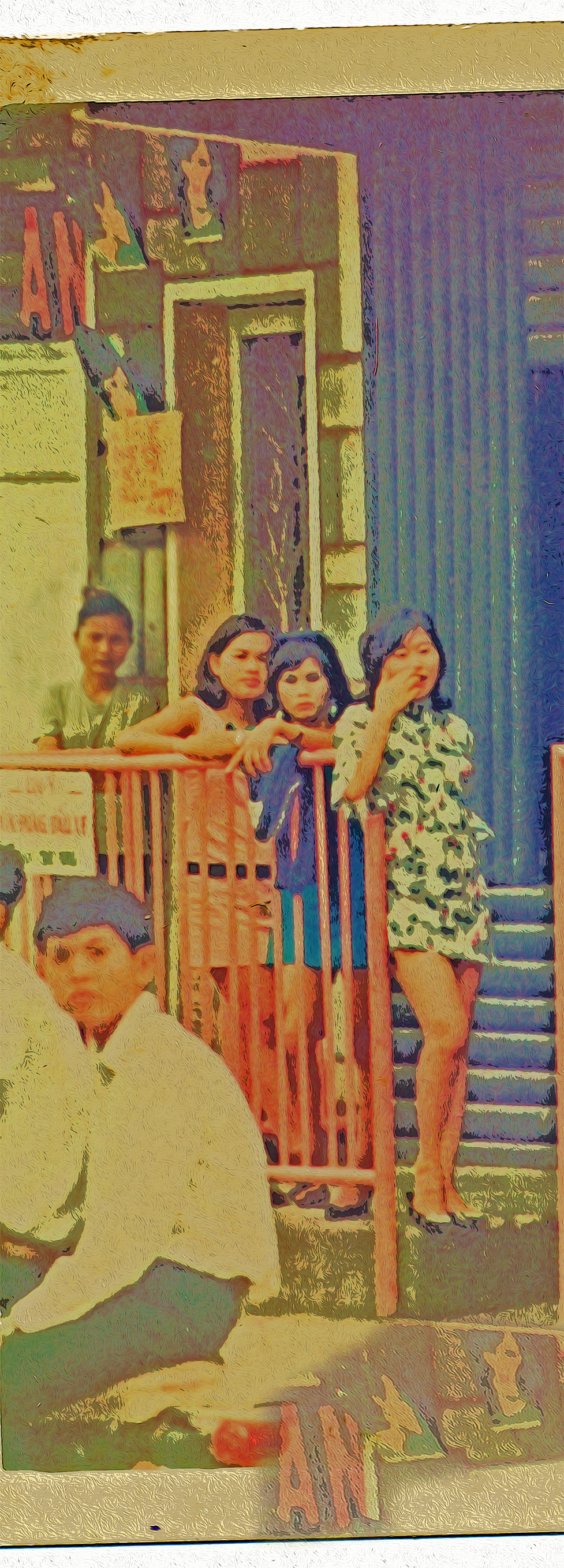 a gathering of whores at a brothel on a street in South Viet Nam in 1970