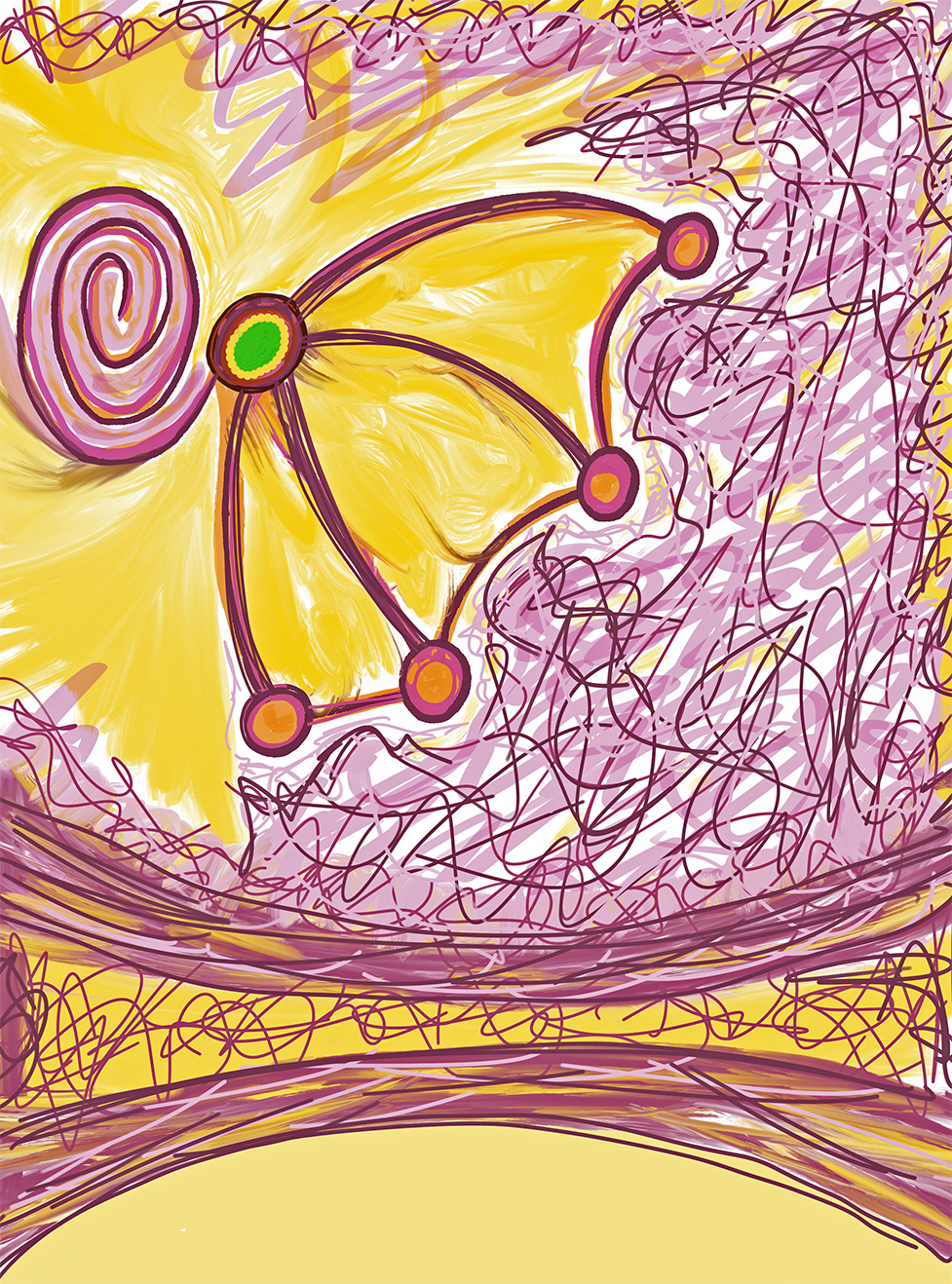 a graphics of a bat's wing and a spiral from Corvus Studio